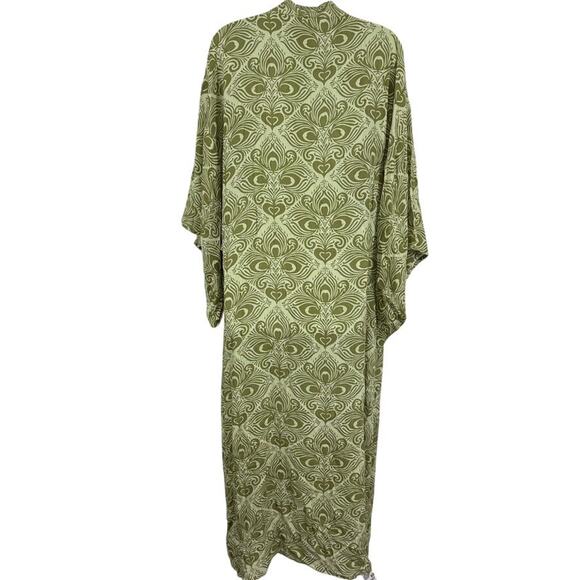 Free People Riviera Moss Green Print Open Kimono Long Jacket NWT Boho sz ALL OS - Picture 12 of 16
